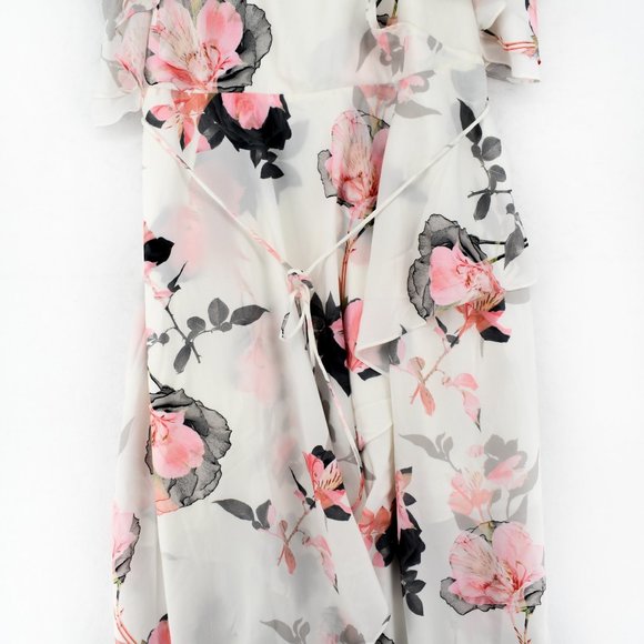 City Chic Dress 16W Womens Plus Maxi White Floral High-Low Cold-Shoulder V-Neck - Picture 5 of 8